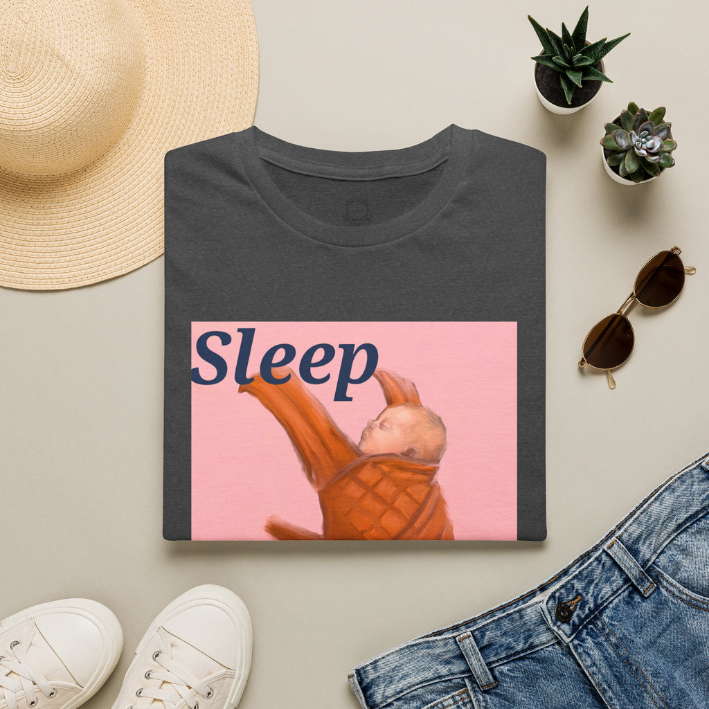Charcoal t-shirt with “Sleep” sleeping baby graphic