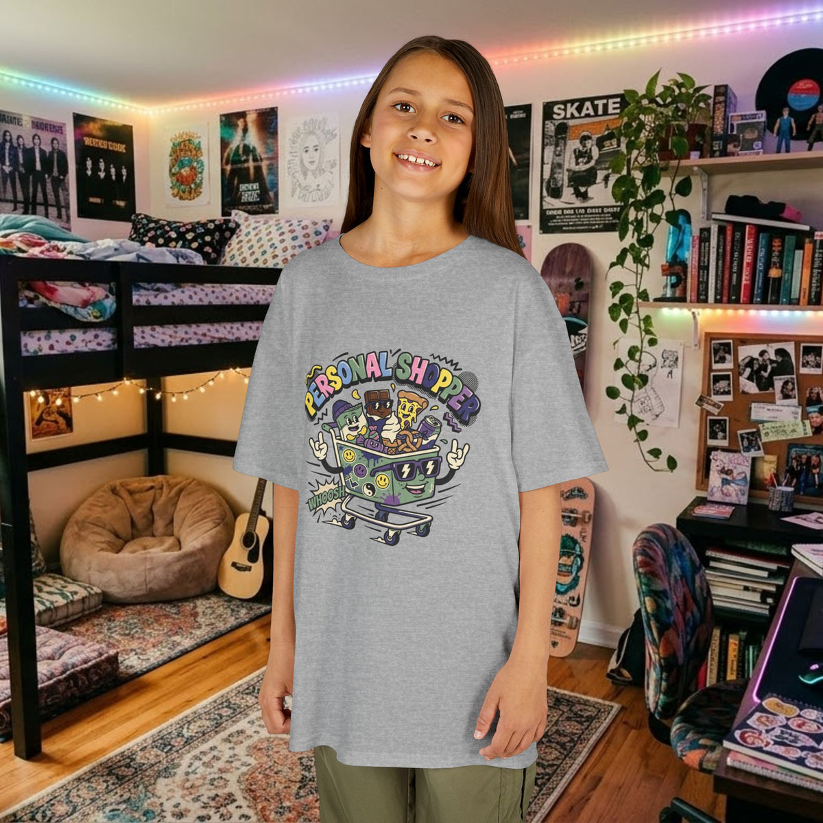 Sport grey kids graphic tee with colorful personal shopper front print