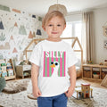 Toddler white tee with “SILLY” and duck wearing sunglasses graphic