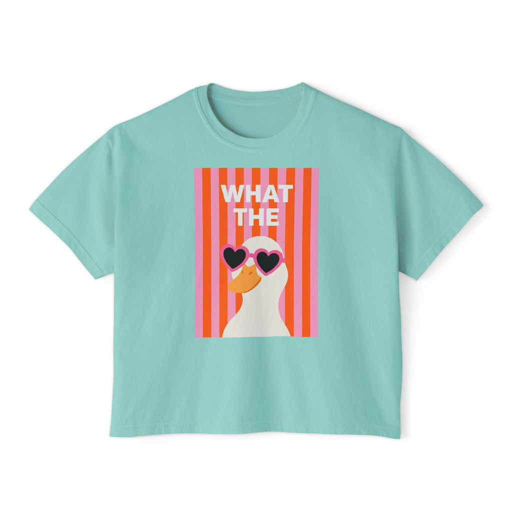 Seafoam crewneck crop T-shirt with duck graphic on the front