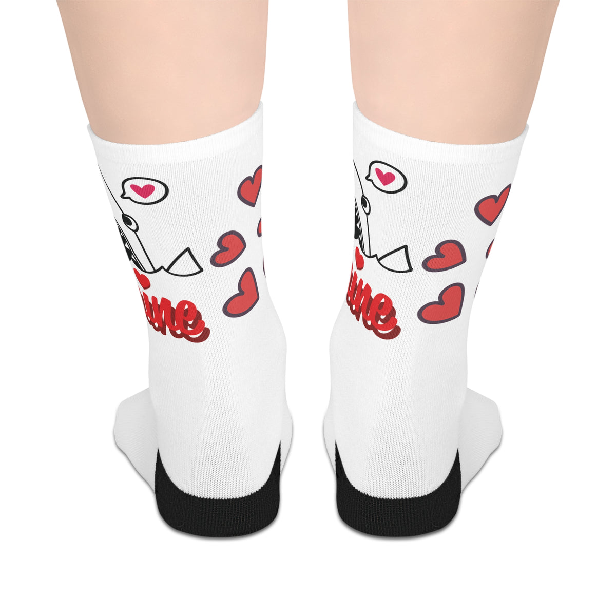 Kissing shark and love hearts crew socks by Kat&Co. Creations