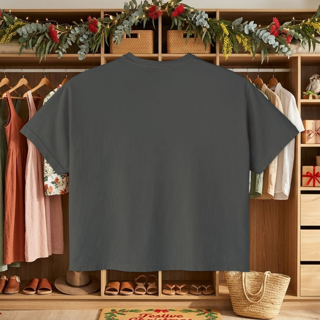 Dark gray crew-neck t-shirt with plain back design and no visible print