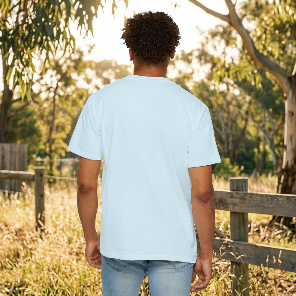 Light blue crewneck t-shirt, solid back view