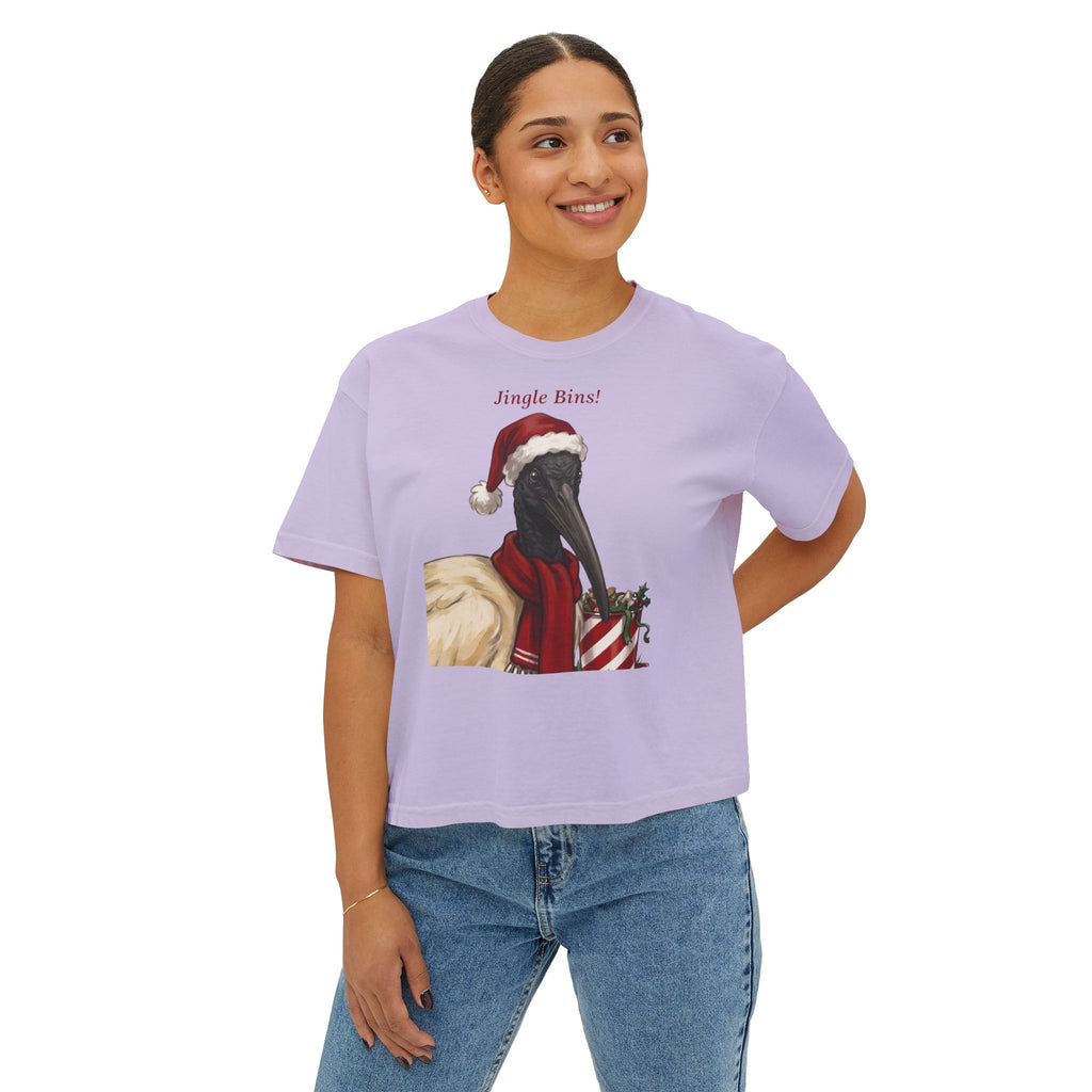 Lavender T-shirt with 'Jingle Bins!' ibis in Santa hat front print
