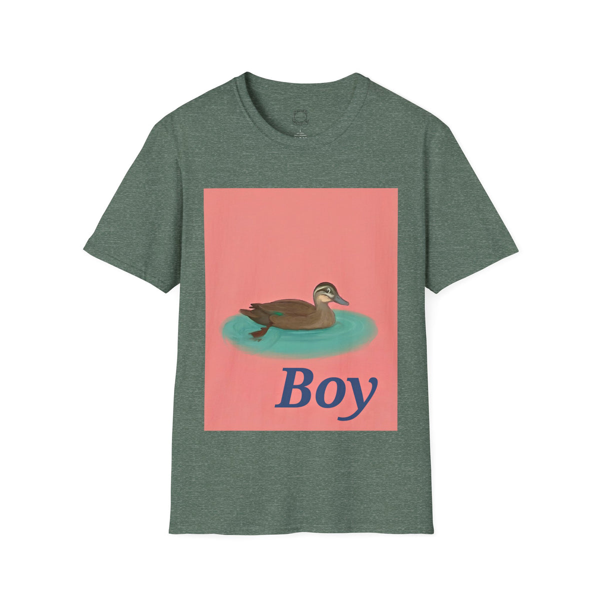 Dark green graphic T-shirt with duck image and "Boy" text on front