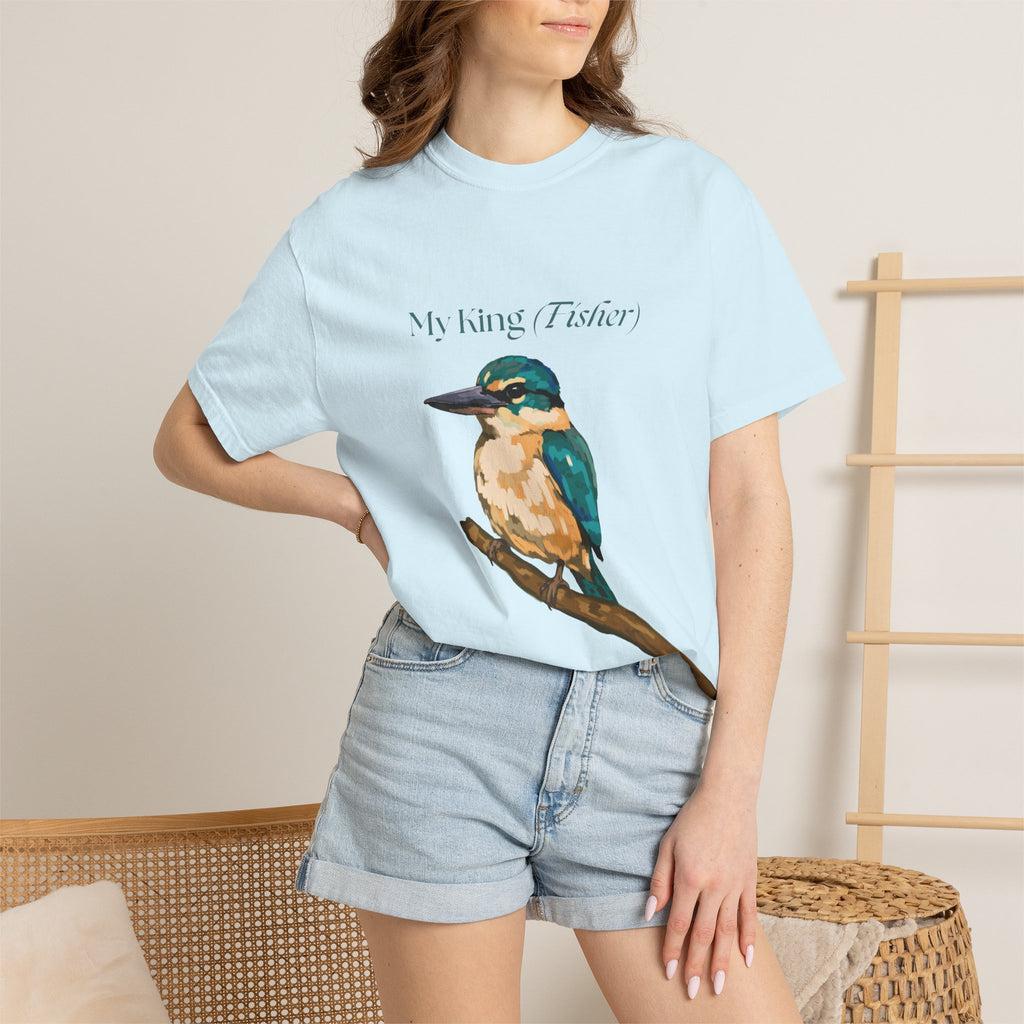 Light blue crewneck T-shirt with kingfisher bird front print