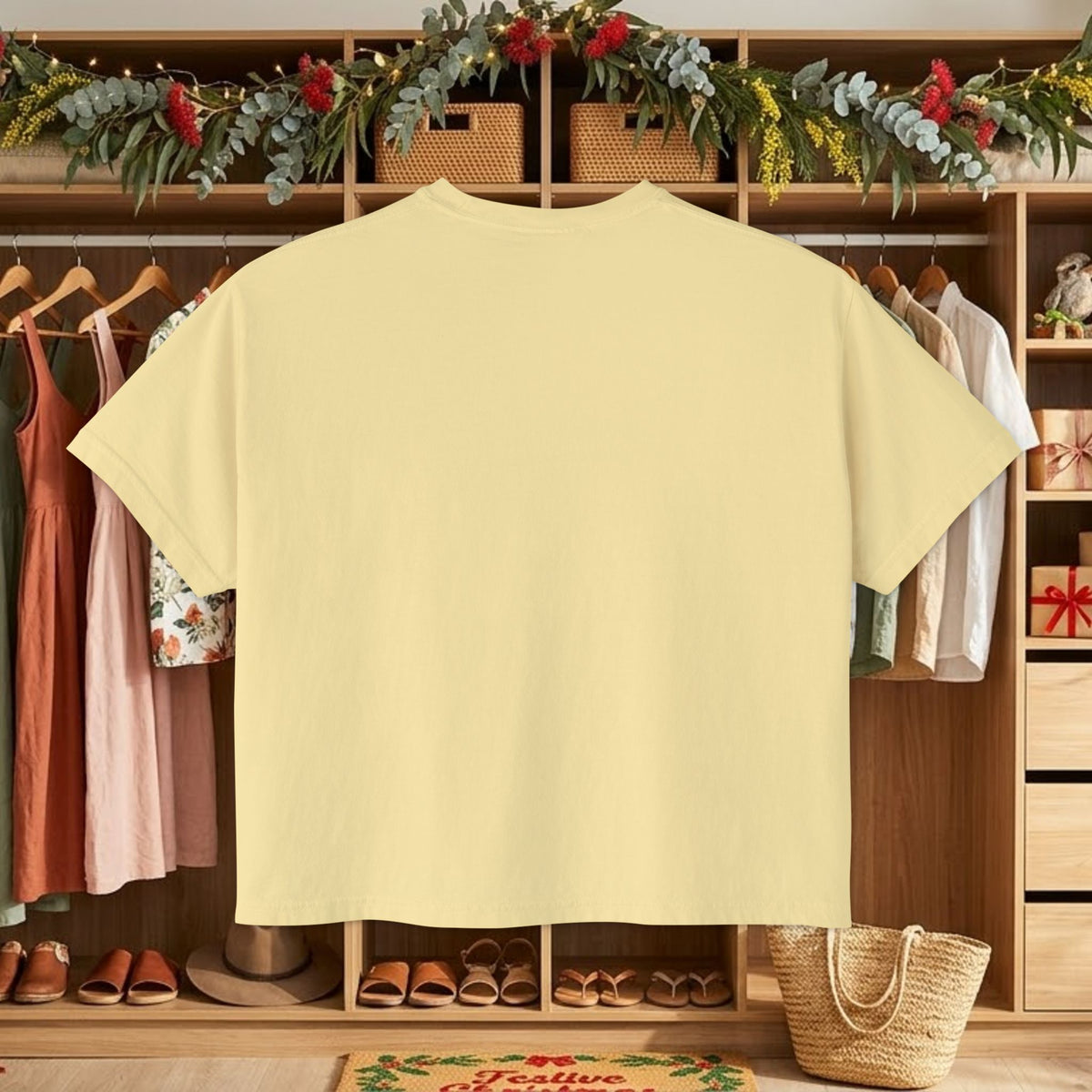 Butter yellow short-sleeve t-shirt with plain back, no graphic