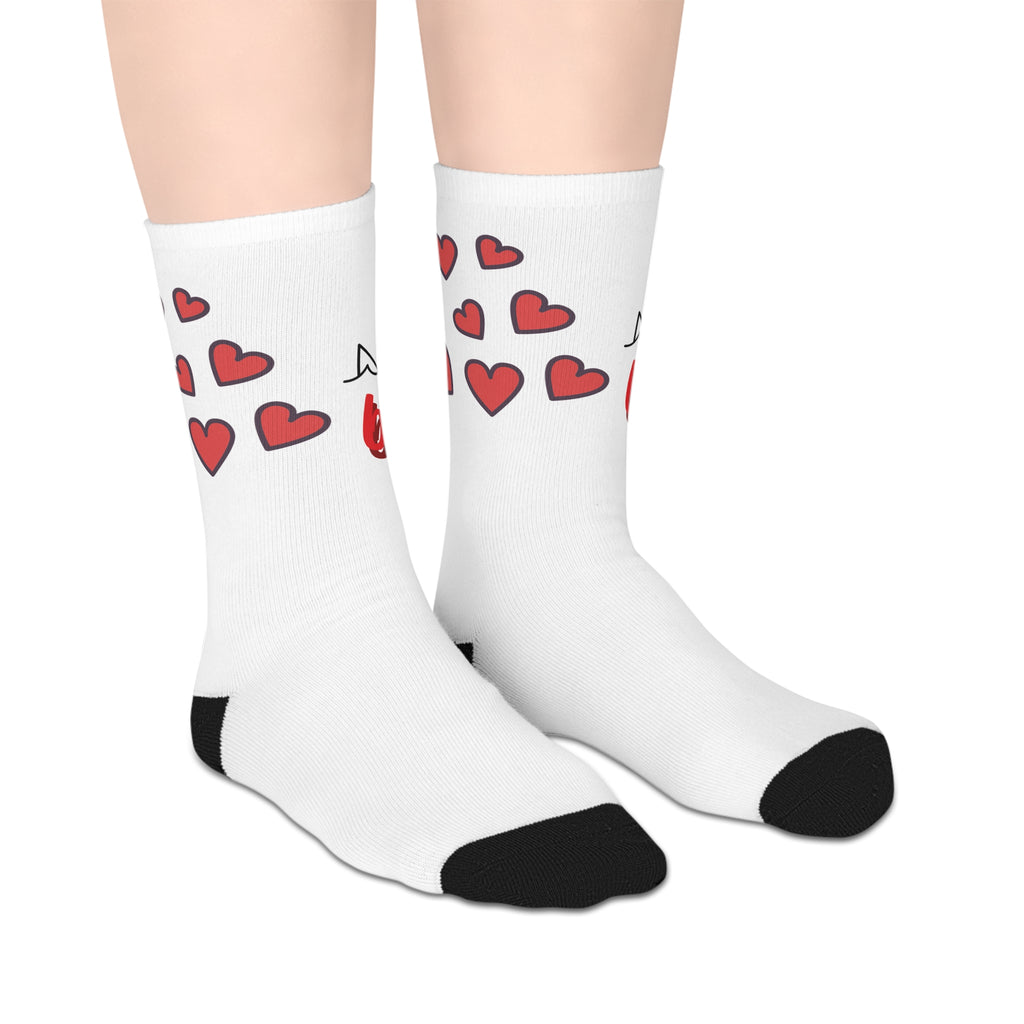 Kissing shark and love hearts crew socks by Kat&Co. Creations