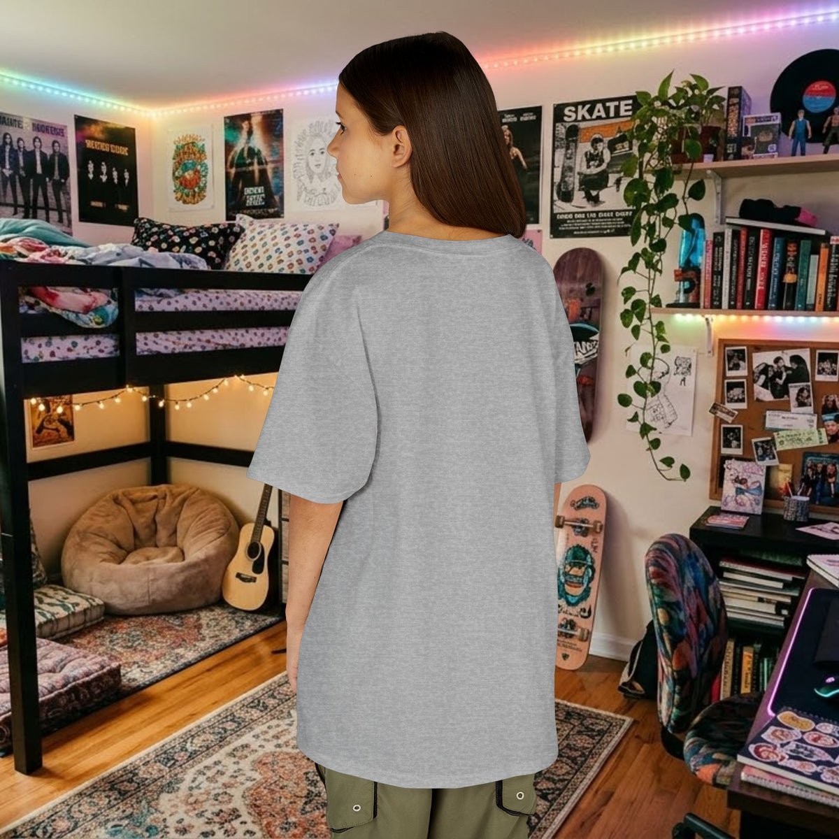 Kids heather gray t-shirt back view with short sleeves