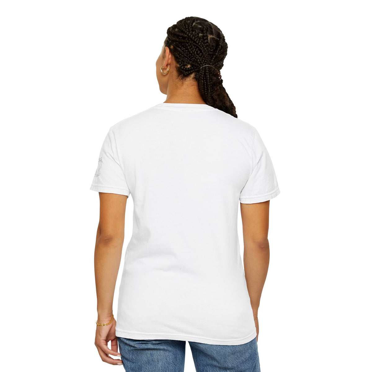 White women's T-shirt, short sleeves, crew neck, back view