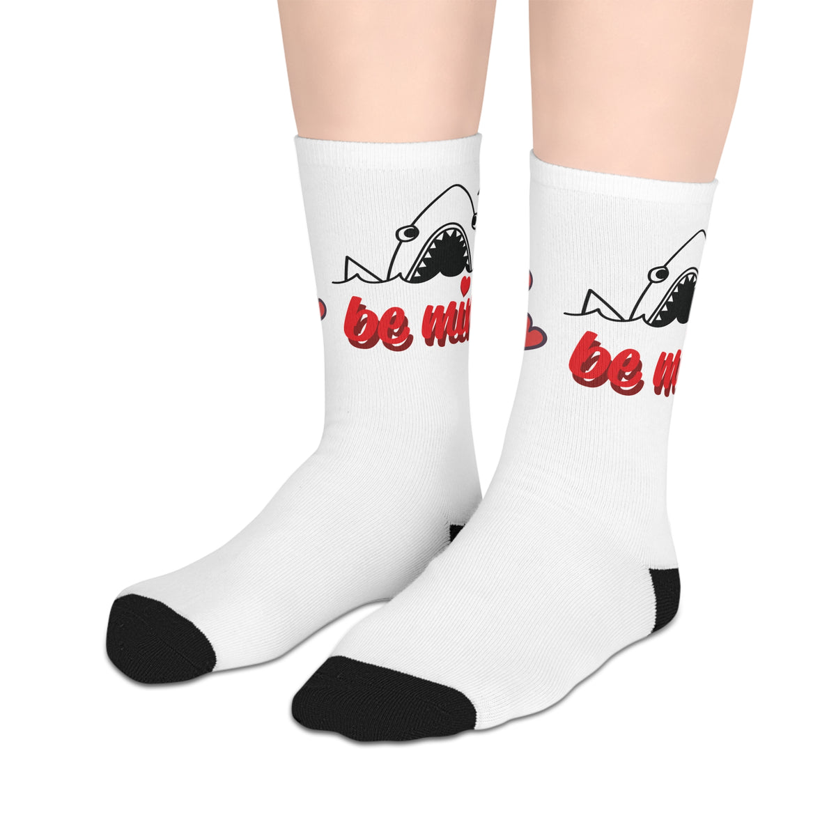 Kissing shark and love hearts crew socks by Kat&Co. Creations