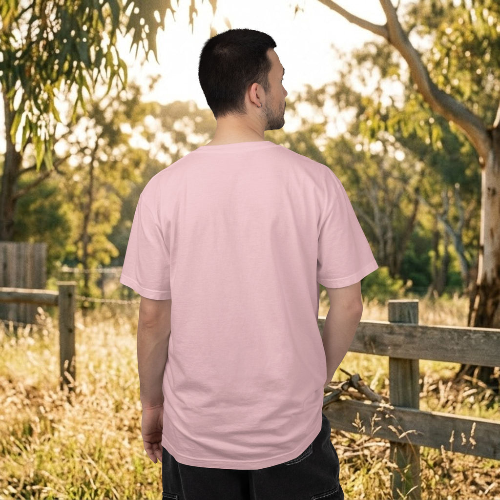 Pink kingfisher graphic t-shirt, back view