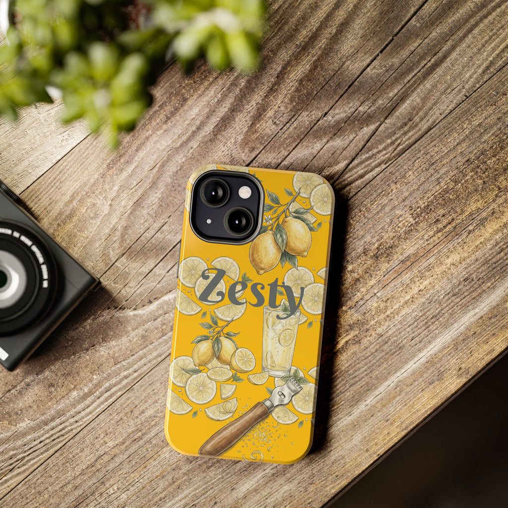 Yellow citrus illustrated tough phone case with raised camera cutout.