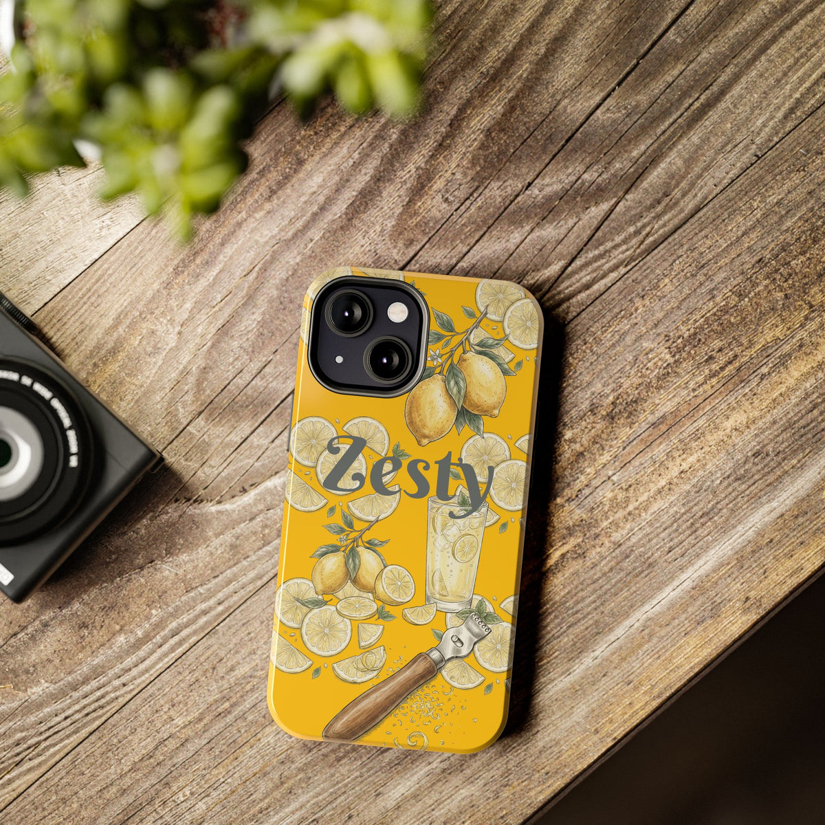 Yellow citrus illustrated tough phone case with raised camera cutout.