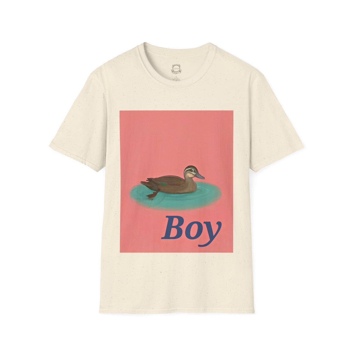 Cream graphic T-shirt with duck image and "Boy" text on front