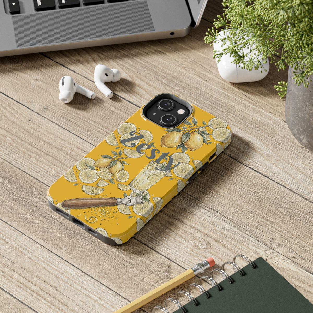 Yellow citrus illustrated tough phone case with raised camera cutout.