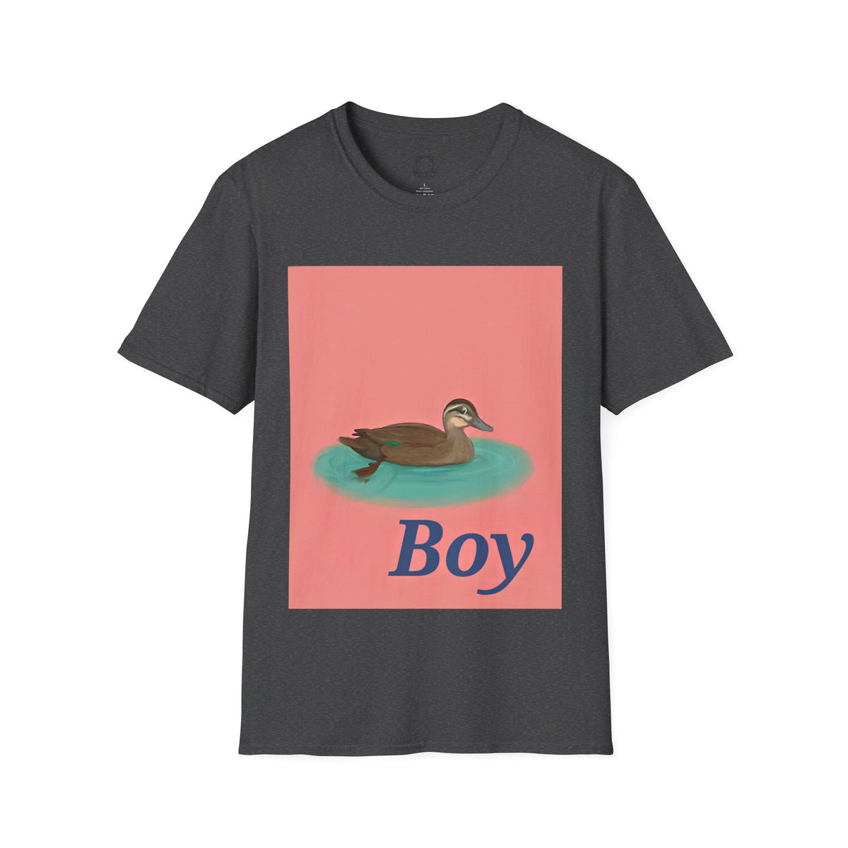 Dark gray graphic T-shirt with duck image and "Boy" text on front
