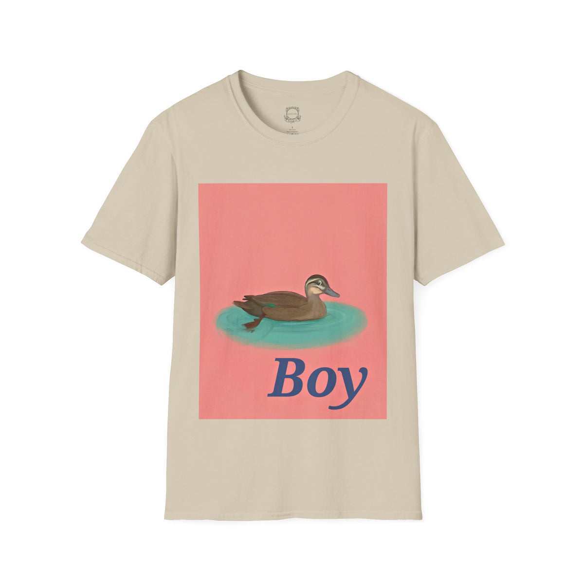 Beige graphic T-shirt with duck image and "Boy" text on front