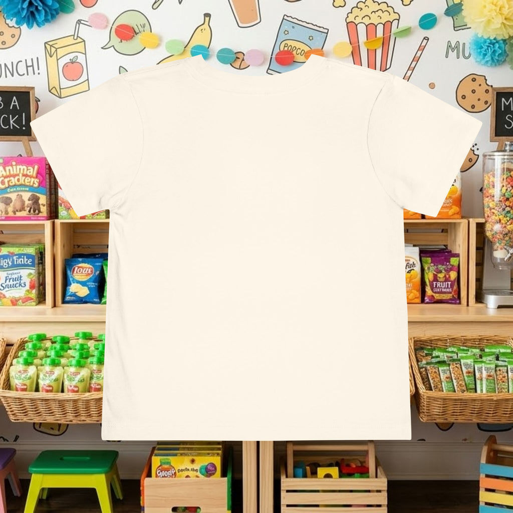 White toddler t-shirt, blank back view with crew neck and short sleeves