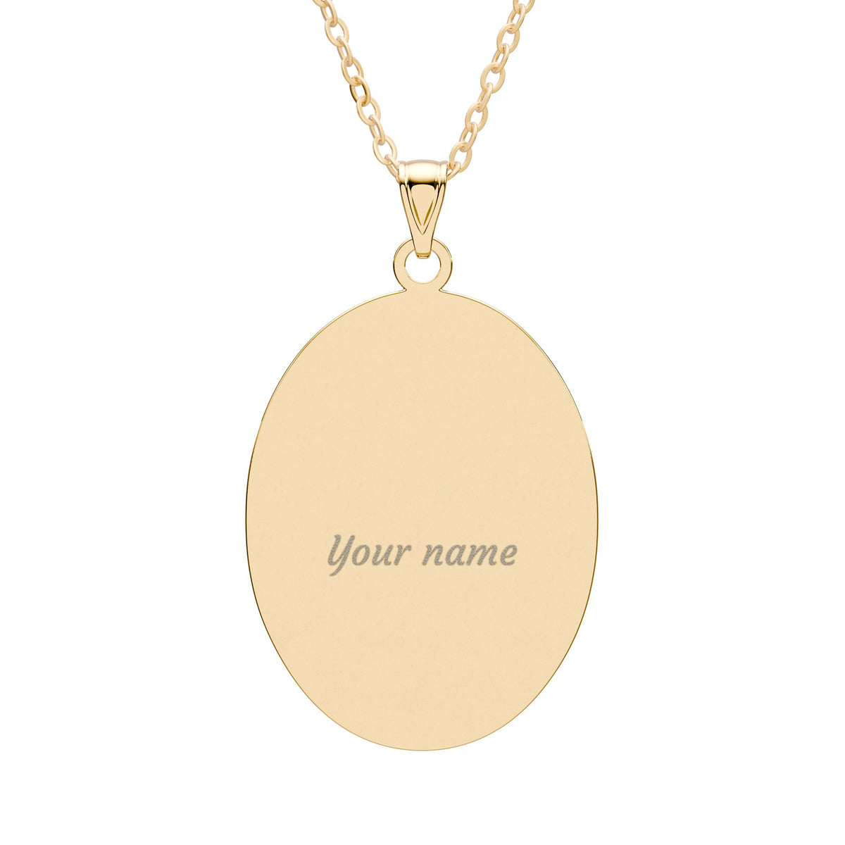 Gold-plated oval name pendant necklace with engraved “Your name”