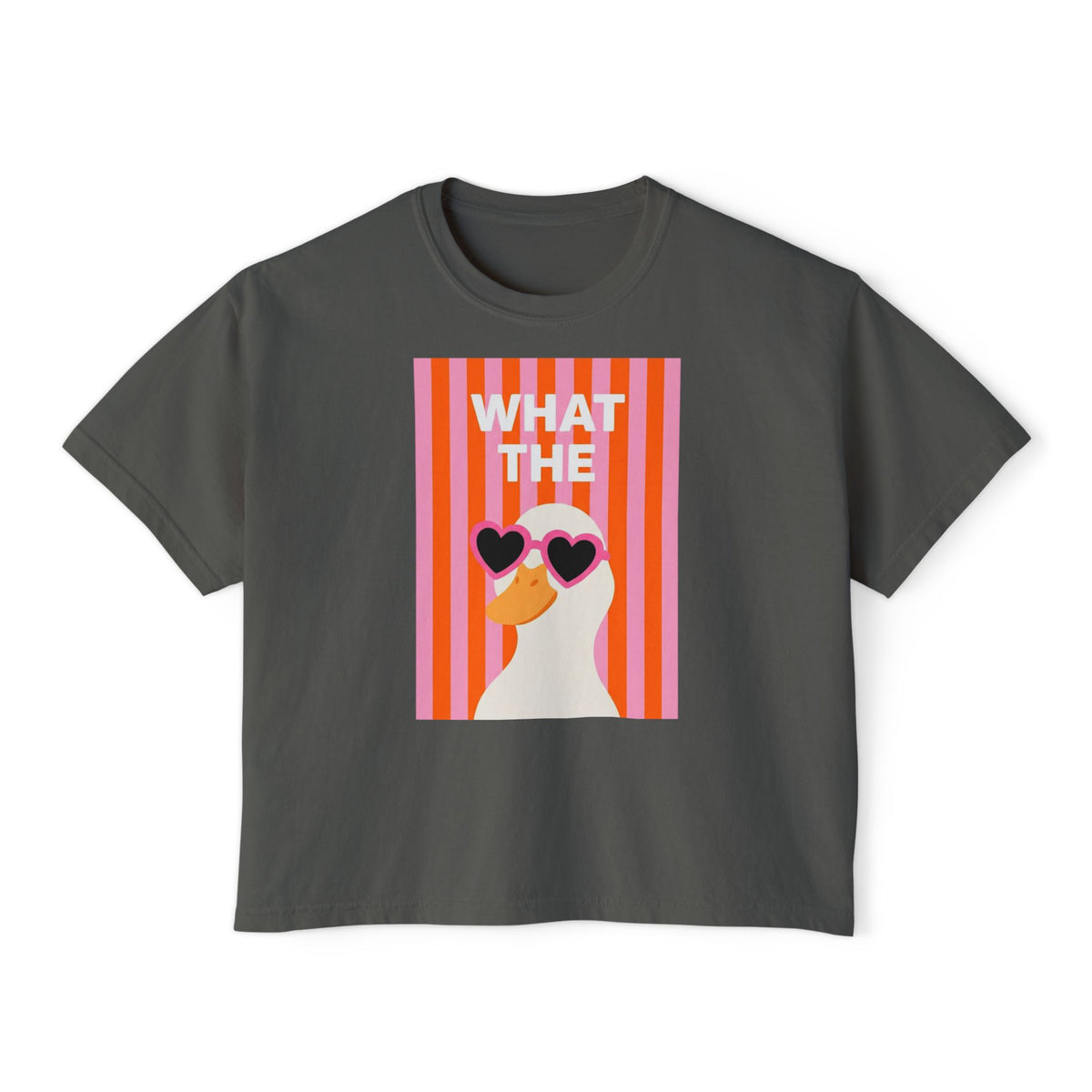 Dark gray crewneck crop T-shirt with duck graphic on the front