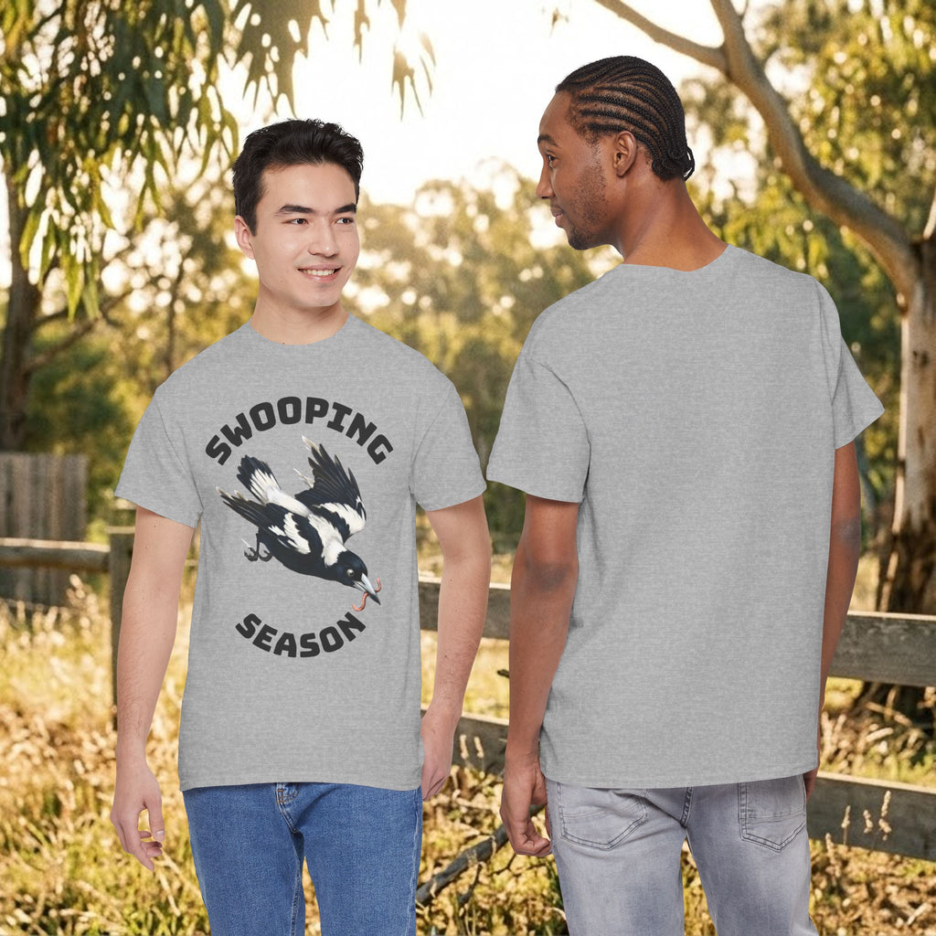 Heather gray bird graphic t-shirt with flying bird and bold text on front