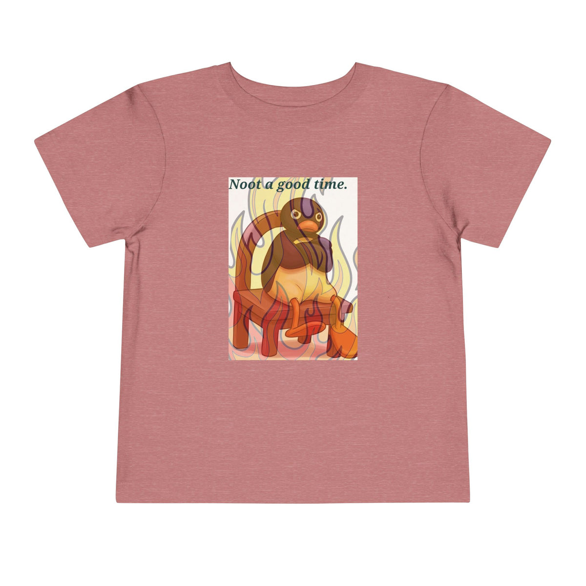 Pink toddler graphic tee with flaming cat and "Need a good time." text