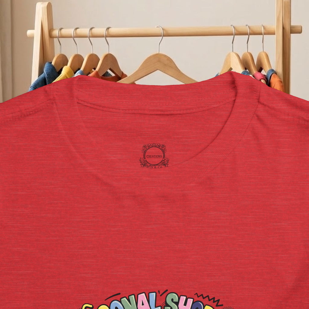 Red toddler T-shirt back with small logo patch and lower graphic detail