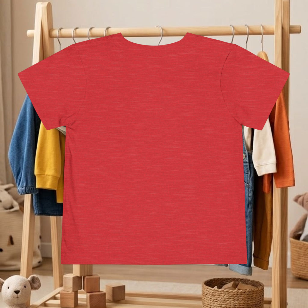 Toddler red tee, short sleeves and crew neck, small back logo