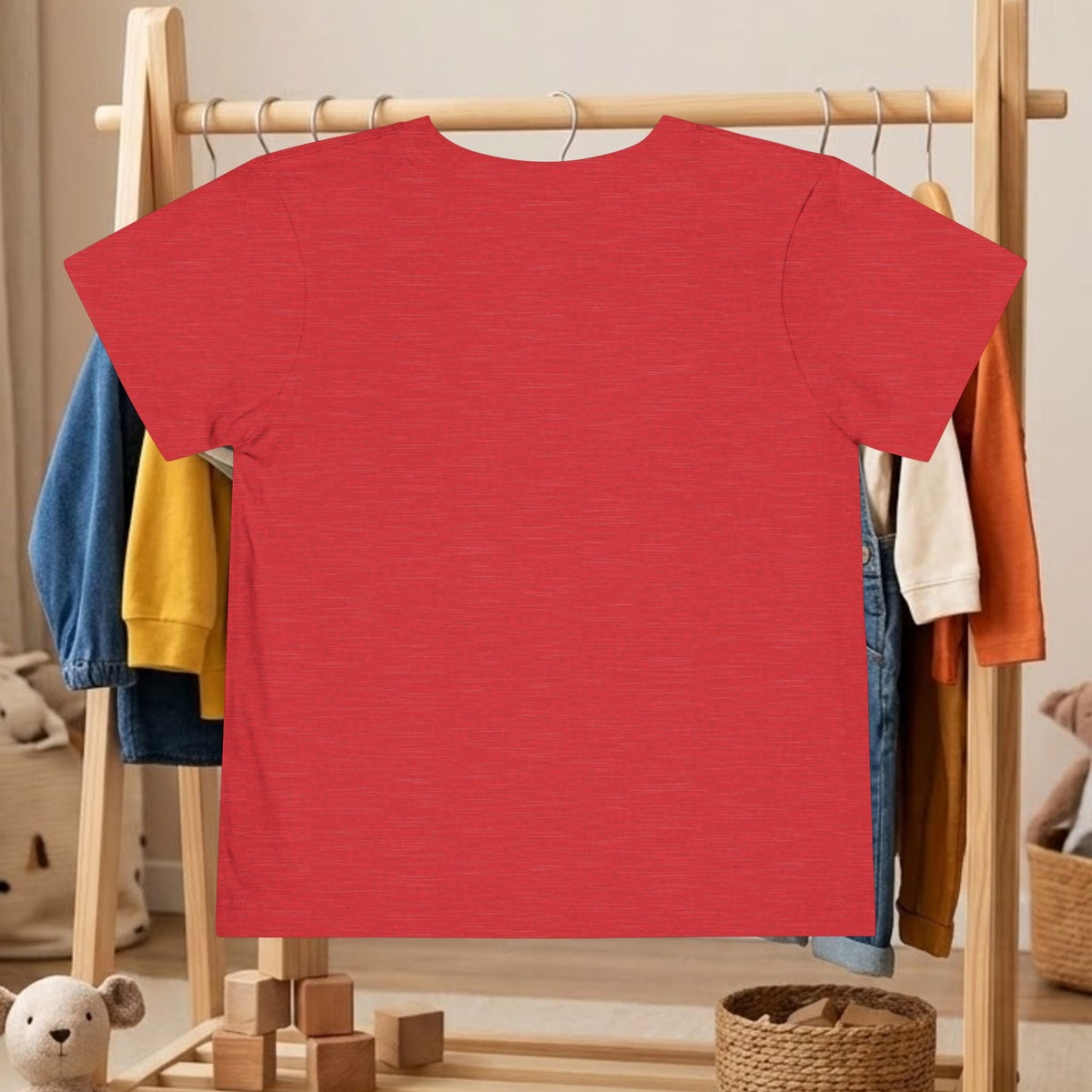 Toddler red tee, short sleeves and crew neck, small back logo