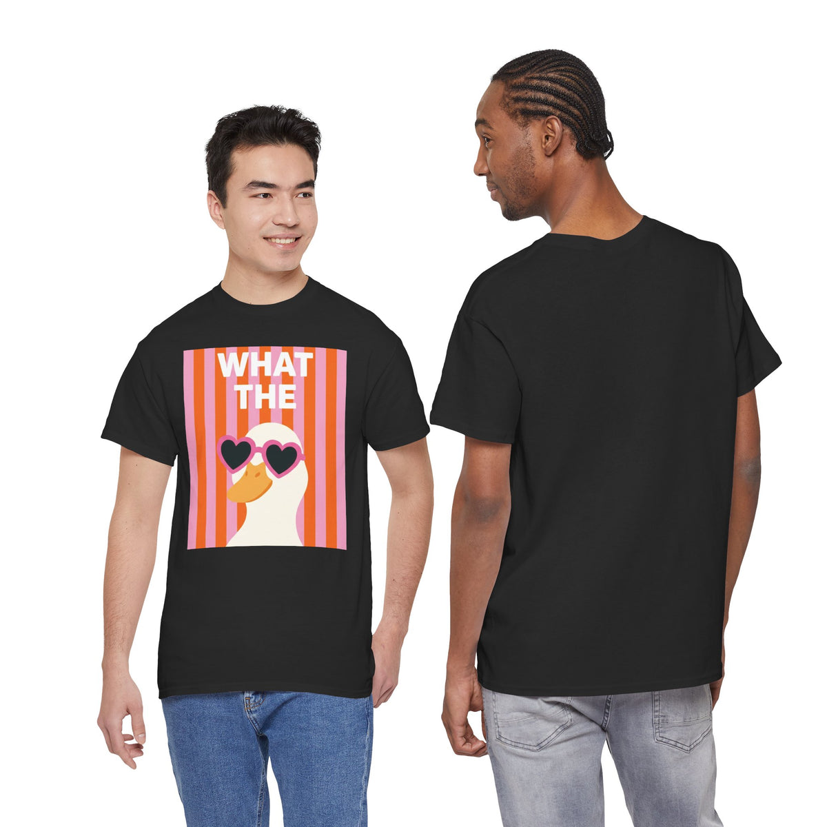 Black graphic cotton tee shown from back, short sleeves