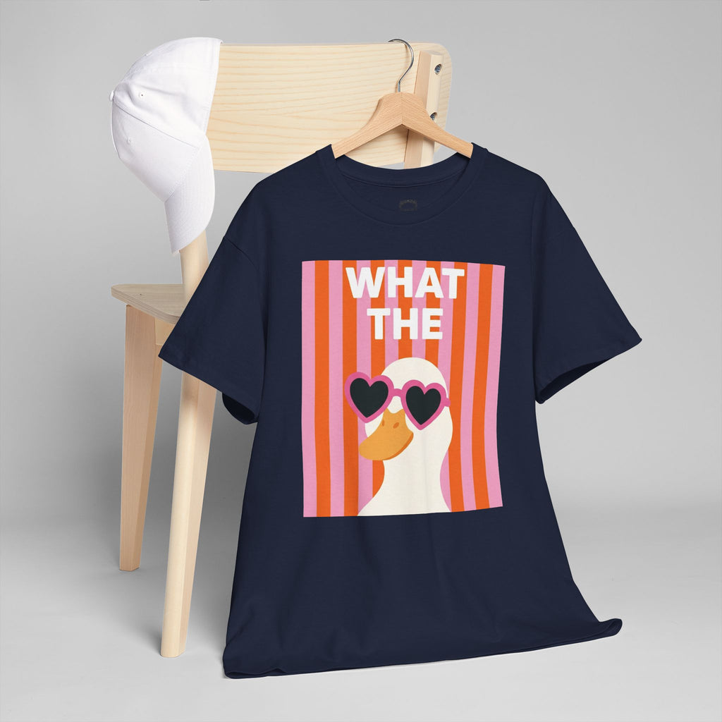 Navy graphic T-shirt on hanger with retro heart sunglasses face print
