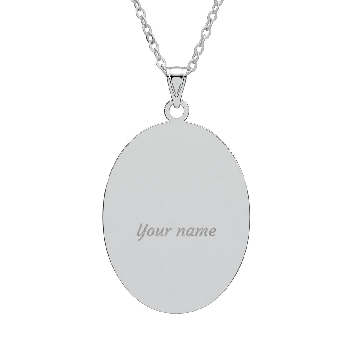 Stainless steel oval name pendant necklace with engraved “Your name”