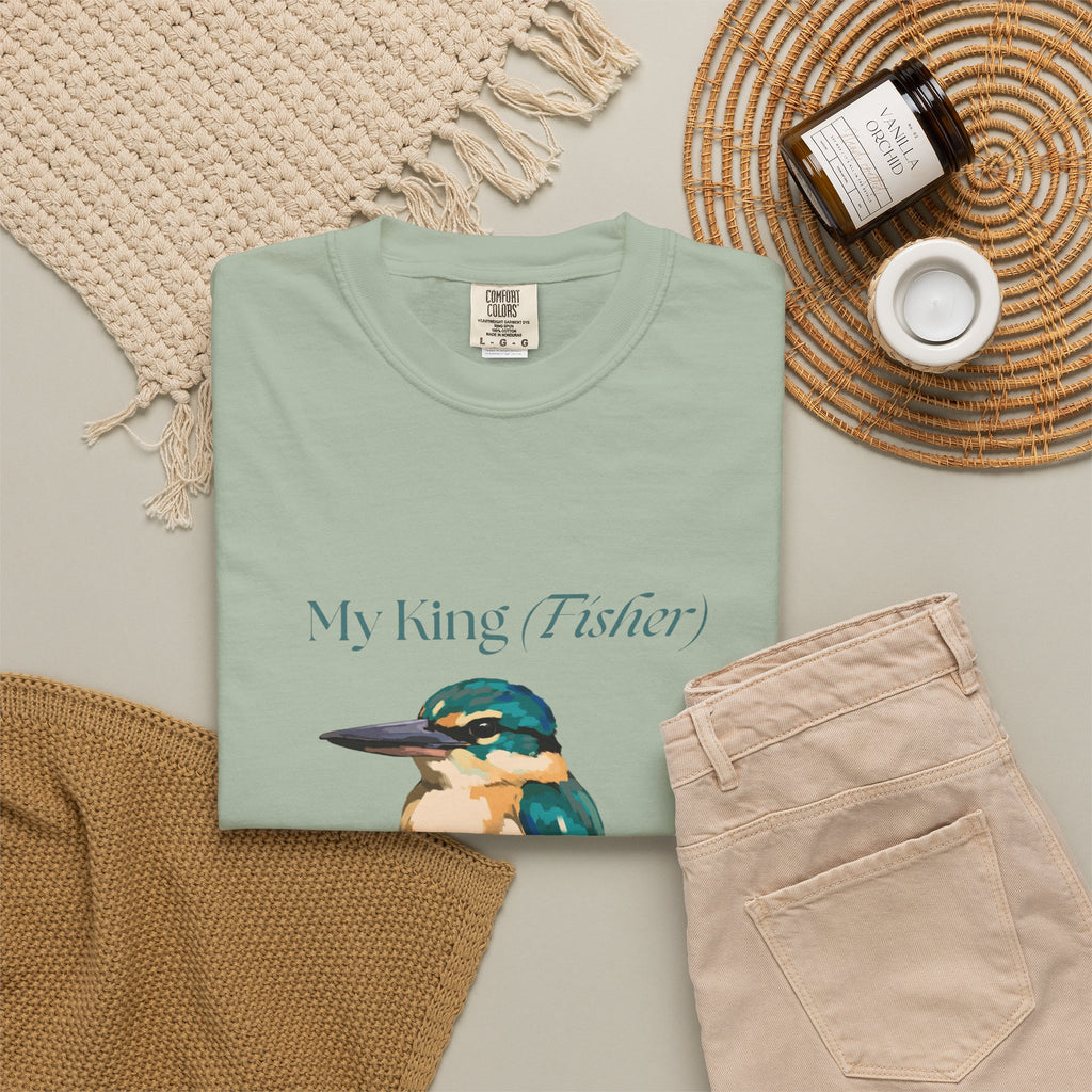 Green crewneck kingfisher graphic T-shirt, crew neck and short sleeves