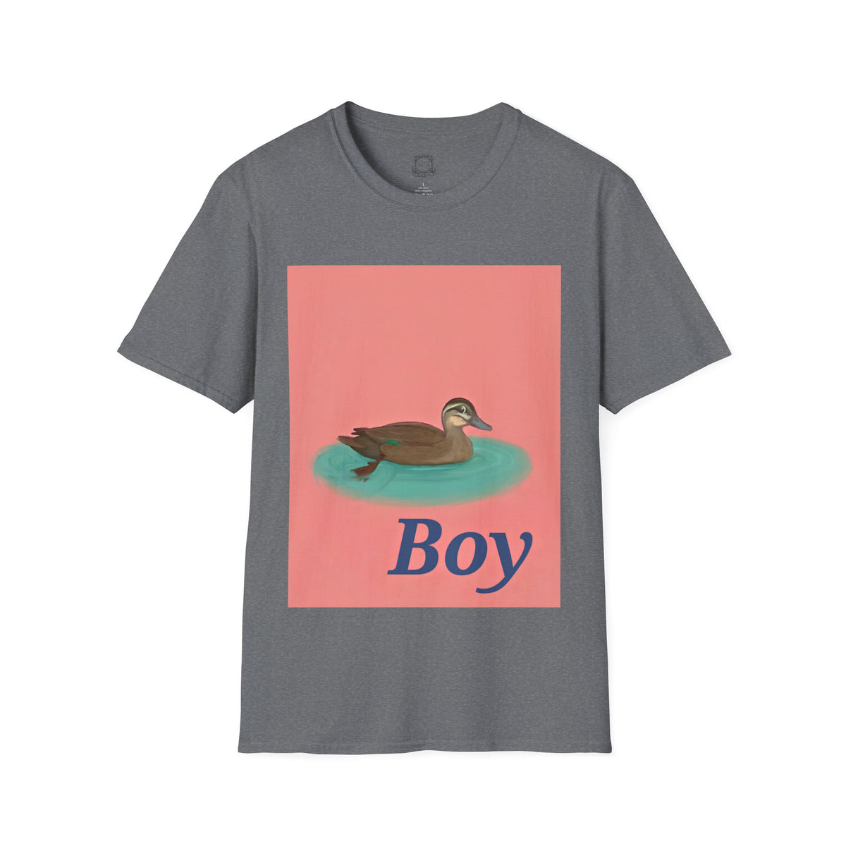 Charcoal gray graphic T-shirt with duck image and "Boy" text on front