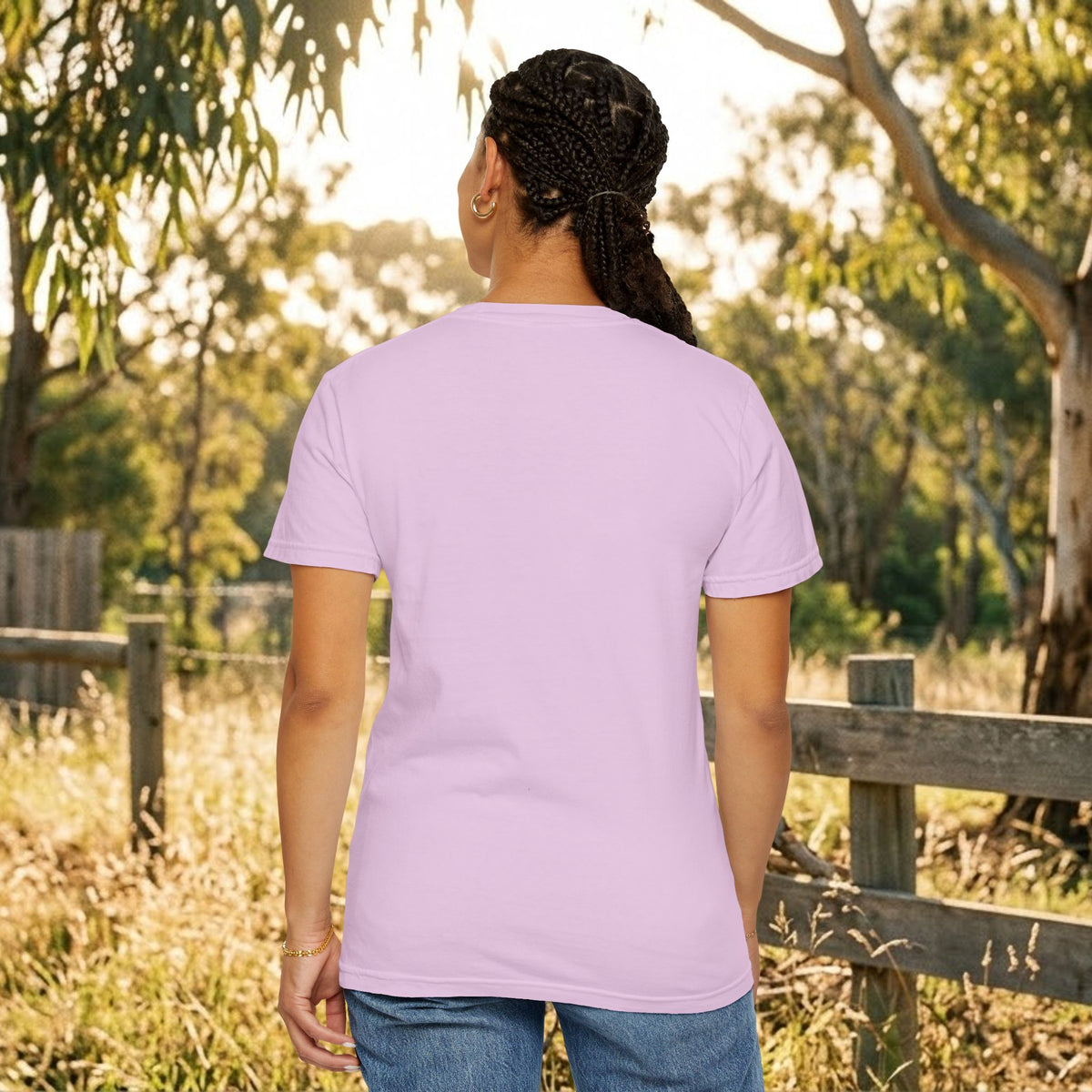 Lavender short-sleeve T-shirt, crew neck, back view with no front graphic shown.