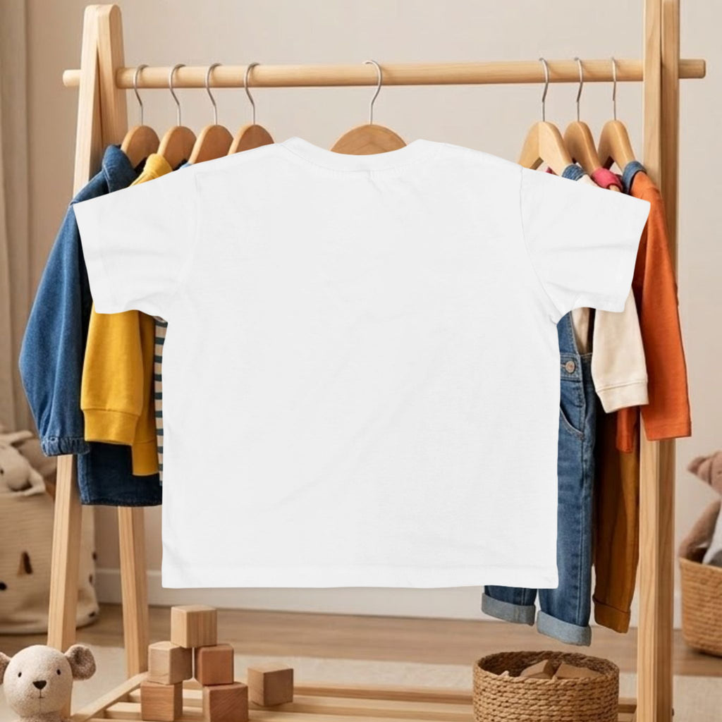 White toddler graphic dinosaur tee with plain back
