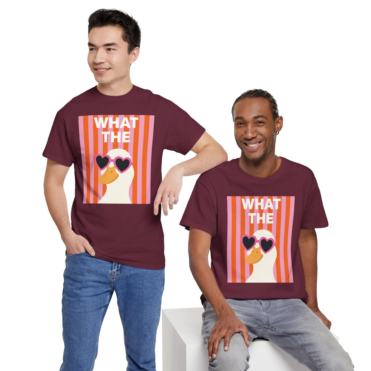 Maroon graphic cotton T-shirt with retro heart sunglasses face print