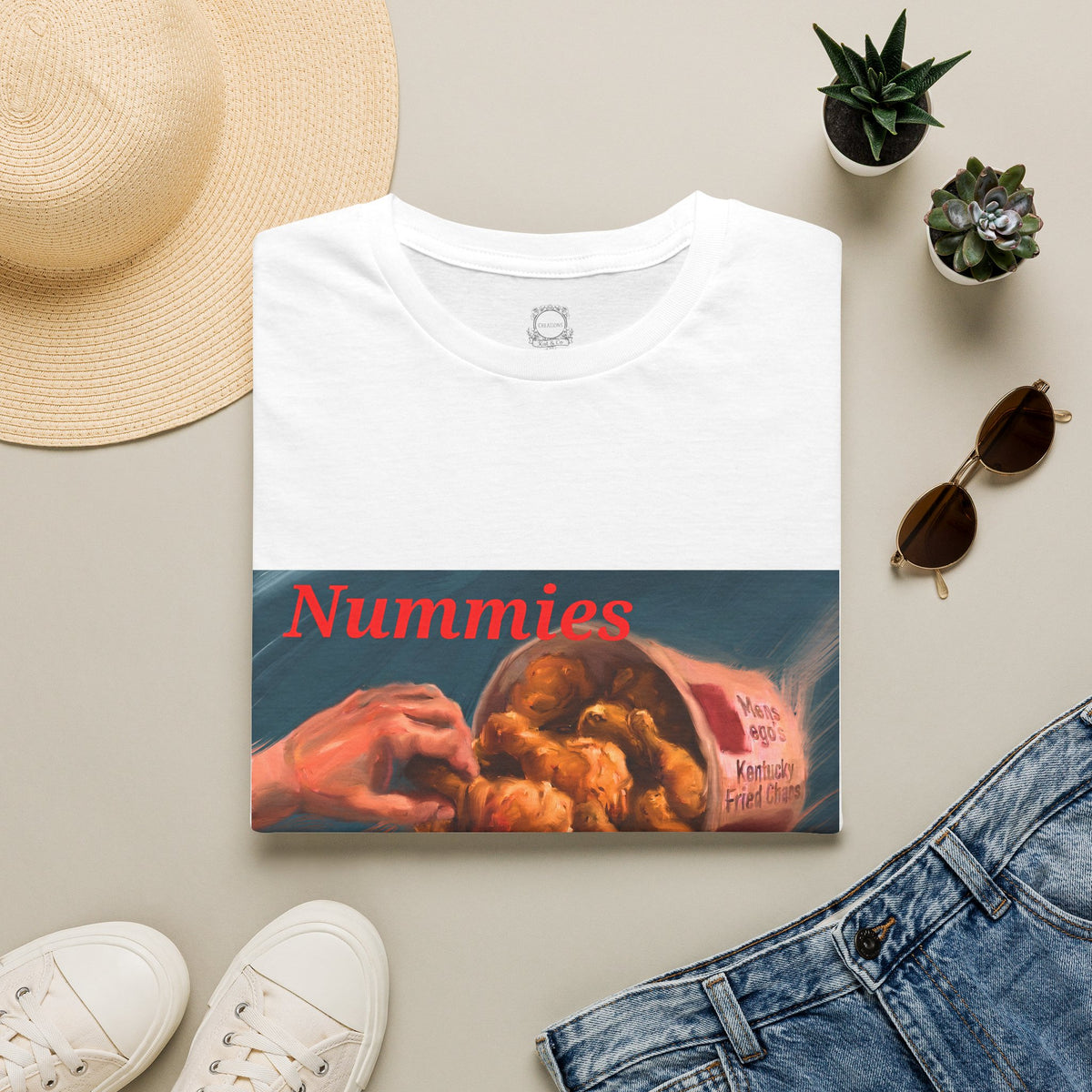 Nummies fried chicken graphic T-shirt by Kat&Co. Creations