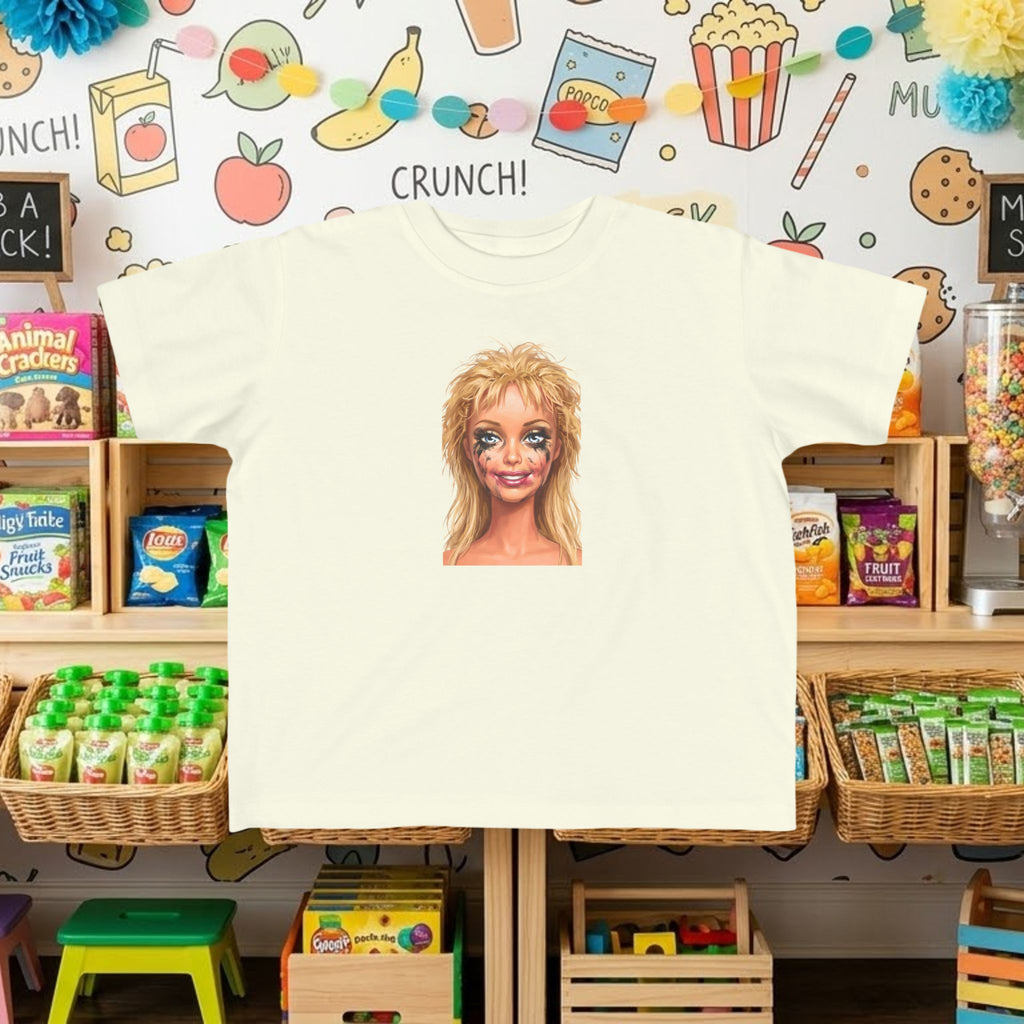 Toddler graphic T-shirt, white with smudged doll face portrait print