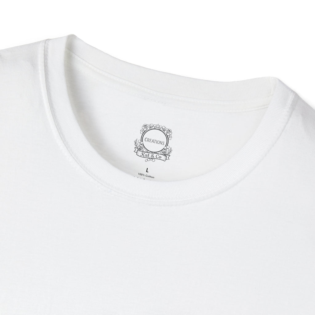 White crew-neck T-shirt close-up of collar and small neck label