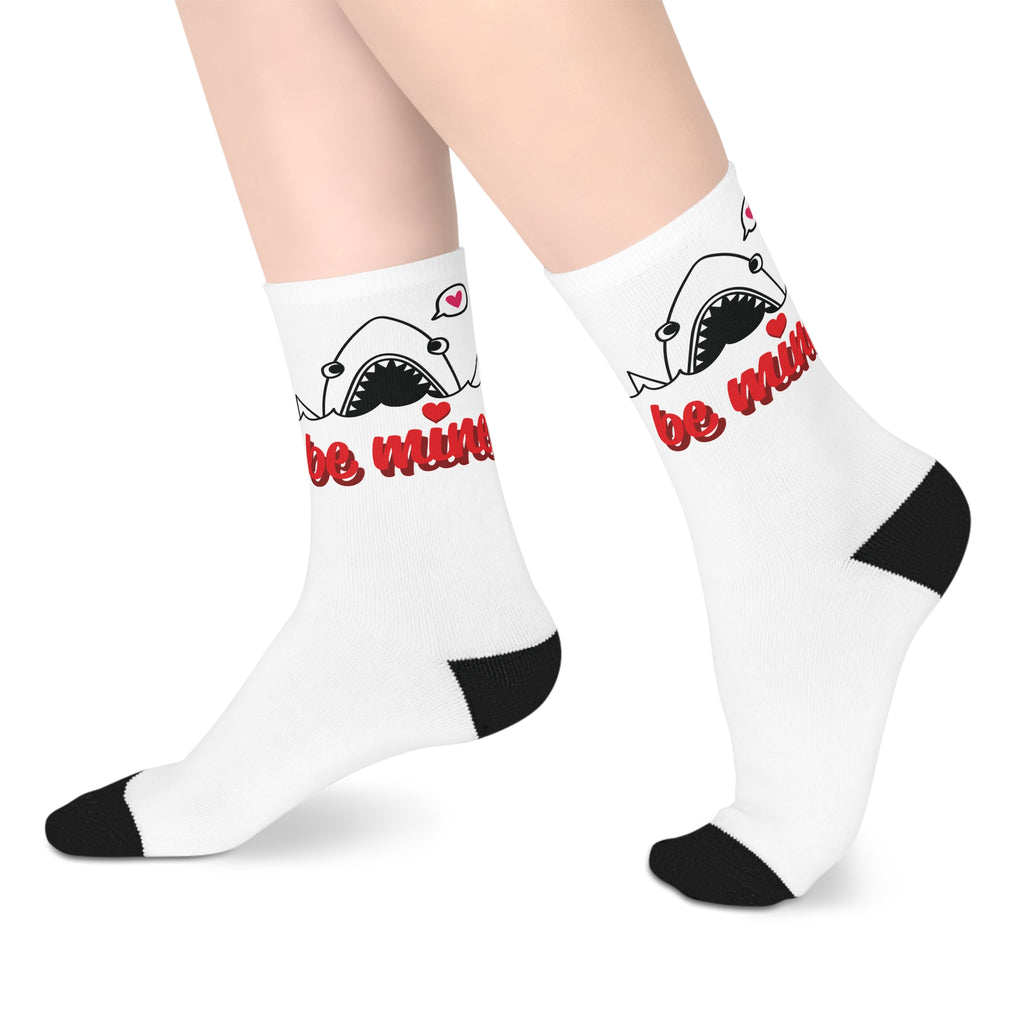 Kissing shark and love hearts crew socks by Kat&Co. Creations