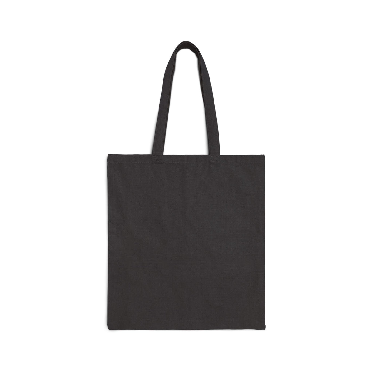 Black canvas tote bag with two top handles, rectangular flat front