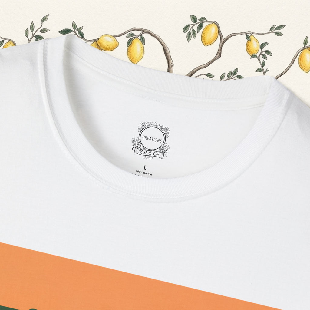 White crewneck T-shirt close-up with small chest label near neckline