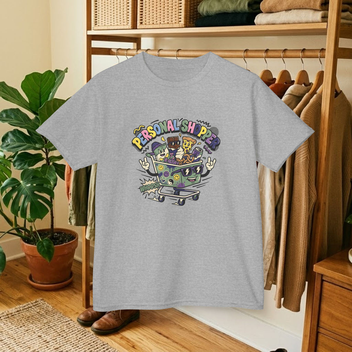 Sport grey kids graphic tee with colorful personal shopper front print