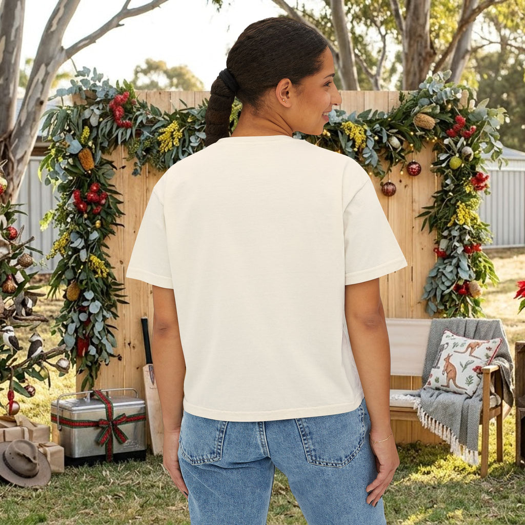 White t-shirt on model, plain back view
