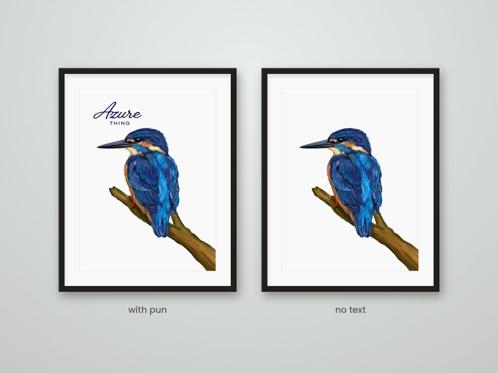 Azure Thing printable wall art – hand-painted azure kingfisher on a branch, Australian bird print by Kat&Co. Creations