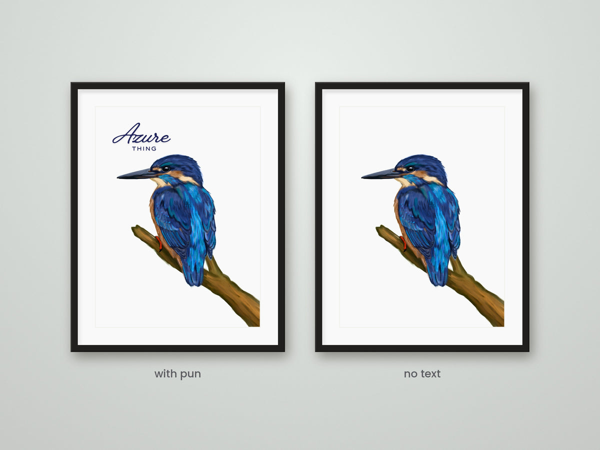 Azure Thing printable wall art – hand-painted azure kingfisher on a branch, Australian bird print by Kat&Co. Creations