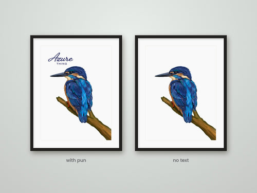 Azure Thing printable wall art – hand-painted azure kingfisher on a branch, Australian bird print by Kat&Co. Creations