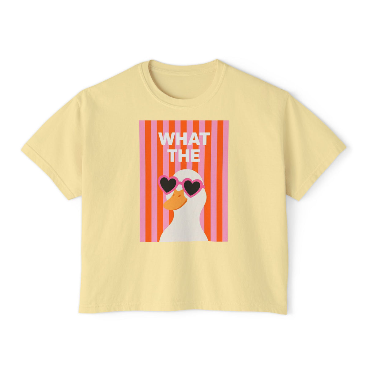 Light yellow crewneck crop T-shirt with duck graphic on the front